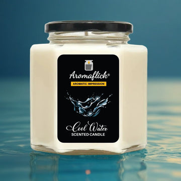 Cool Water Scented Candle in Hexagonal Jar – Fresh & Stylish Aroma