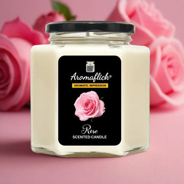 Rose Scented Candle in Hexagonal Jar – Elegant & Unique