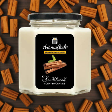 Sandalwood Scented Candle in Hexagonal Jar – Unique & Calming Aroma