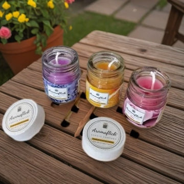 Pack of 3 Mini Glass Scented Candles with Lid – Lavender, Rose & Orange Fragrance