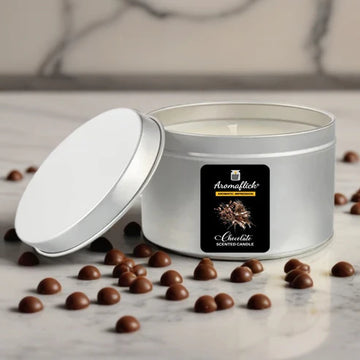 Chocolate Scented Candle in Silver Tin – Decadent & Sweet Aroma