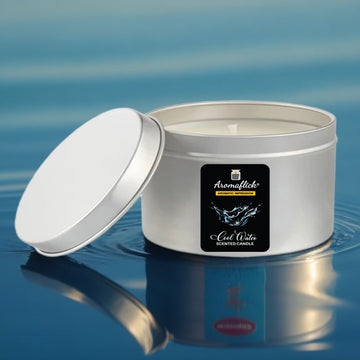 Cool Water Scented Candle in Silver Tin – Aquatic & Invigorating Aroma