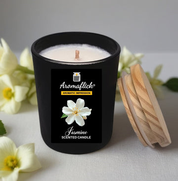 Jasmine Candle in Black Glass – Soothing Floral Aroma