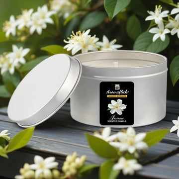 Jasmine Scented Candle – Sleek Silver Tin for Calm