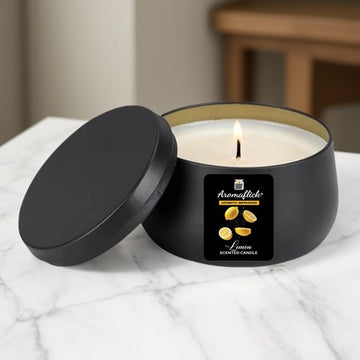 Lemon Scented Candle in Black Tin – Bright & Refreshing Citrus Aroma