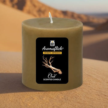 Oud Pillar Scented Candle – Rich, Woody Luxury