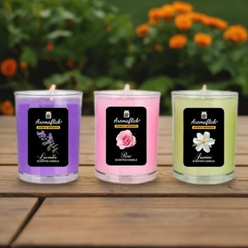 Pack of 3 Scented Glass Candles – Lavender, Rose & Jasmine Fragrances for Home & Gifting