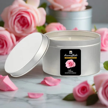 Rose Scented Candle in Silver Tin – Soft & Elegant