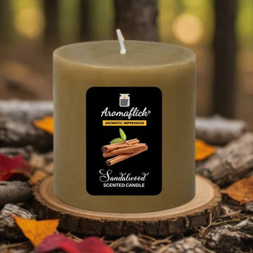 Sandalwood Pillar Scented Candle – Warm, Earthy & Long-Lasting Aroma
