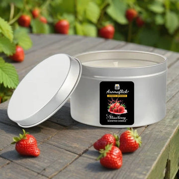 Strawberry Scented Candle in Silver Tin – Sweet & Fresh