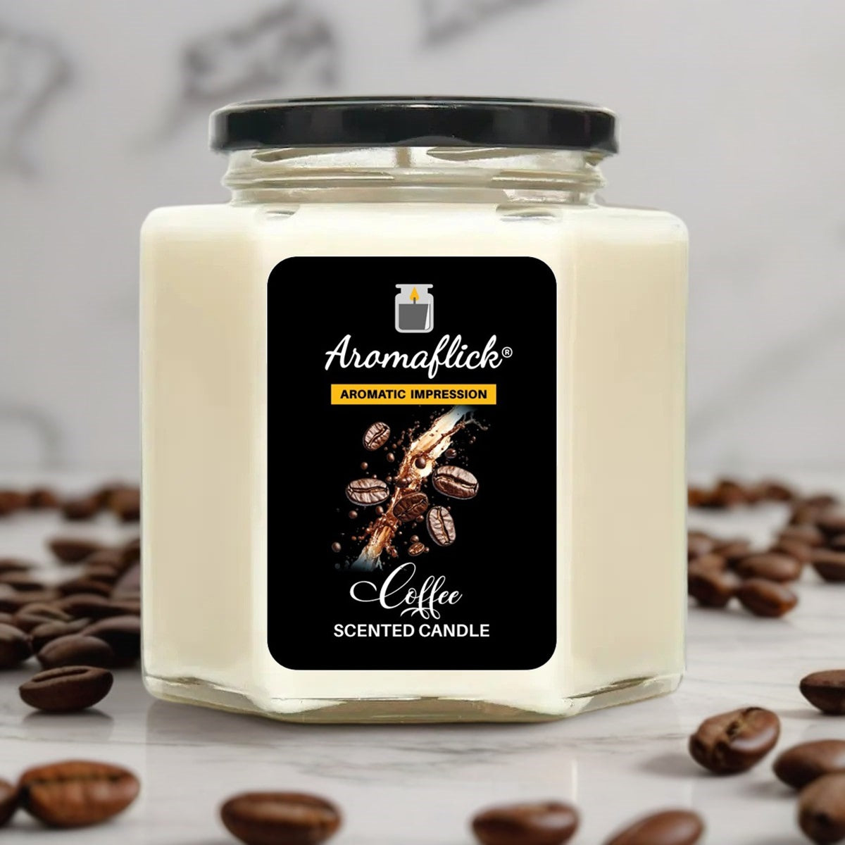 Coffee Scented Candle in Hexagonal Jar – Warm & Unique