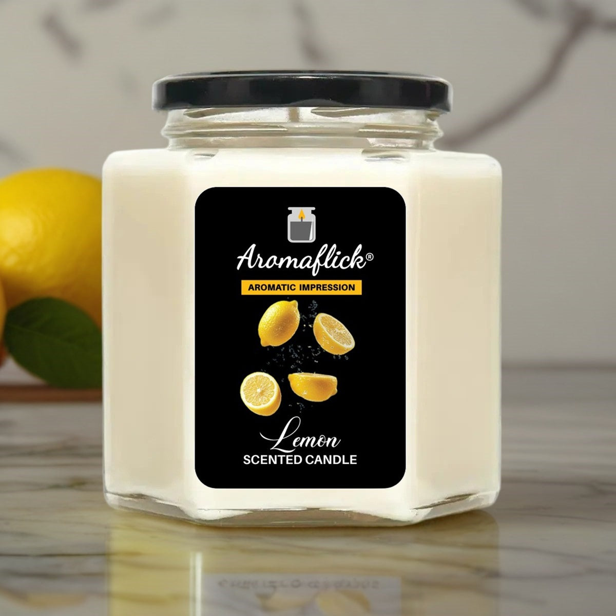 Lemon Scented Candle in Hexagonal Jar – Zesty & Refreshing Citrus Aroma