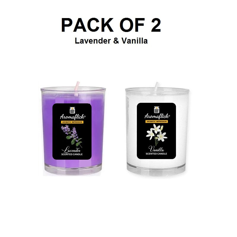 Pack of 2 Scented Glass Candles – Lavender & Vanilla Fragrances for Relaxation & Gifting