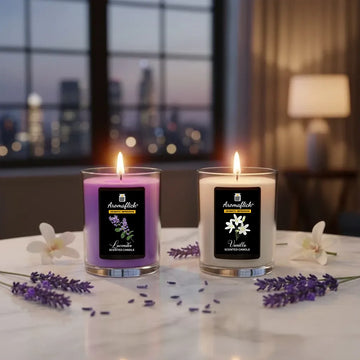 Pack of 2 Mini Glass Scented Candles – Lavender & Vanilla Fragrances for Relaxation & Gifting