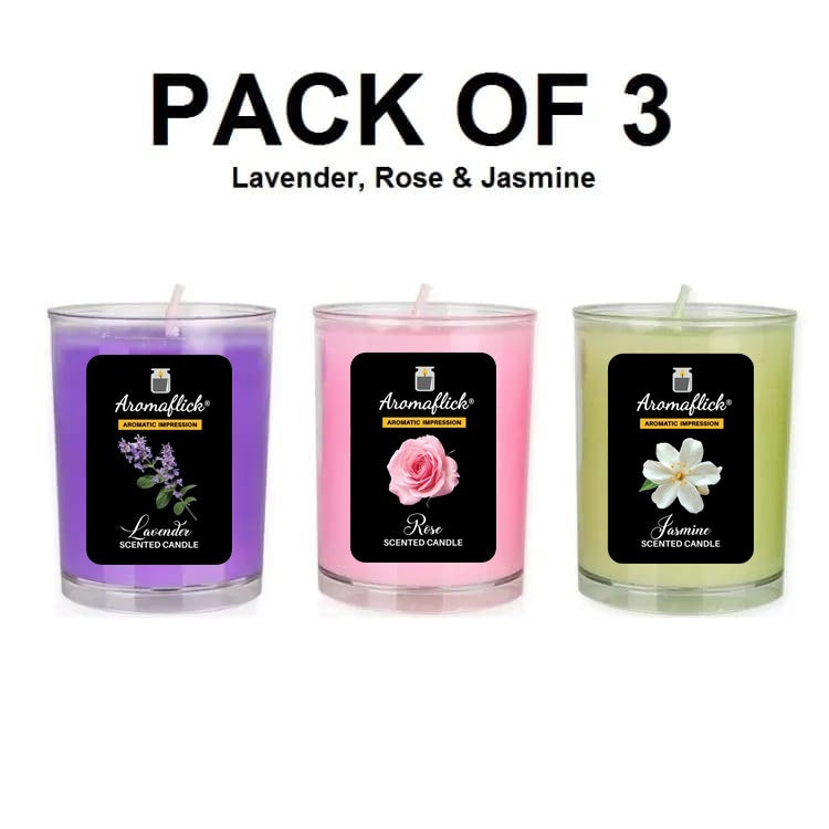 Pack of 3 Scented Glass Candles – Lavender, Rose & Jasmine Fragrances for Home & Gifting