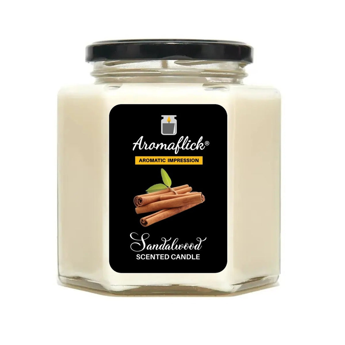 Sandalwood Scented Candle in Hexagonal Jar – Unique & Calming Aroma
