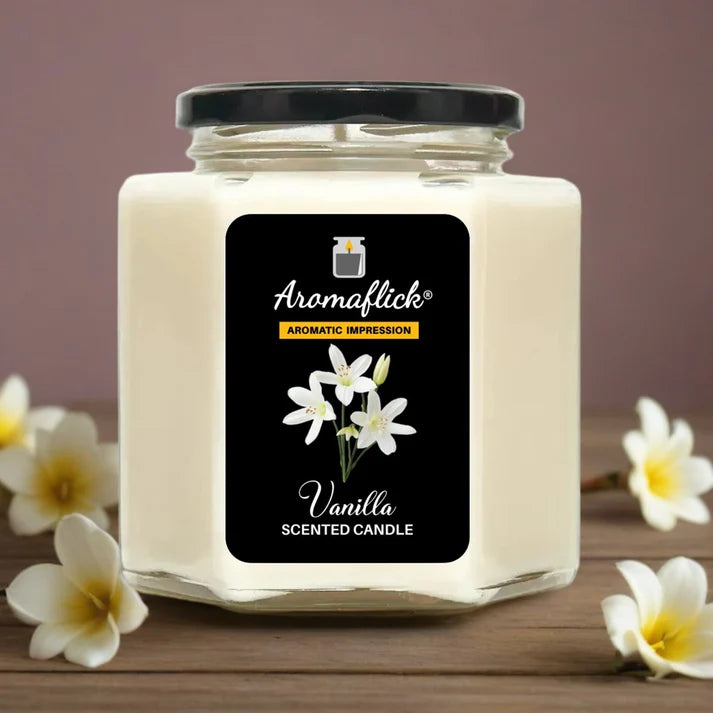 Vanilla Scented Candle in Hexagonal Jar – Warm & Unique