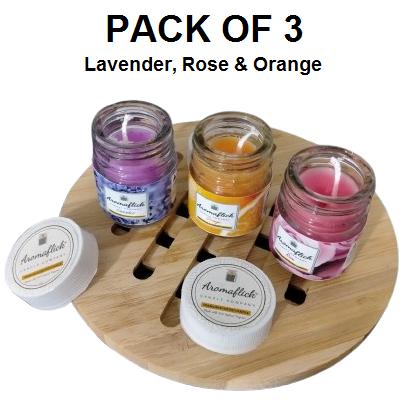 Pack of 3 Mini Glass Scented Candles with Lid – Lavender, Rose & Orange Fragrance