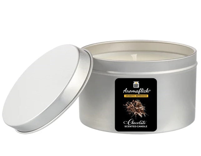 Chocolate Scented Candle in Silver Tin – Decadent & Sweet Aroma