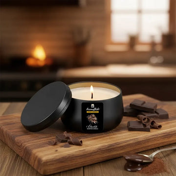 Chocolate Scented Candle in Black Tin – Rich & Indulgent Aroma