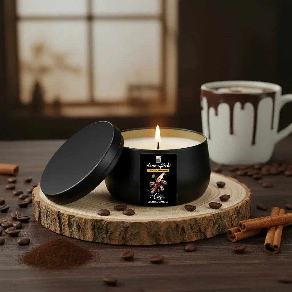 Coffee Scented Candle in Black Tin – Bold & Cozy Aroma