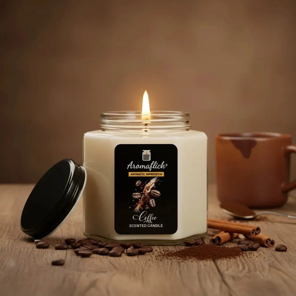 Coffee Scented Candle in Hexagonal Jar – Warm & Unique