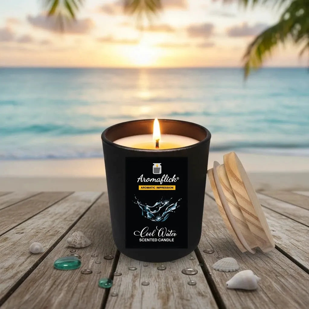 Cool Water Scented Candle in Black Glass – Bold & Refreshing Fragrance