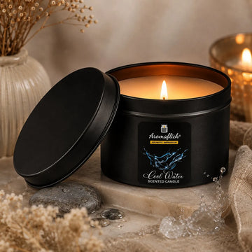 Cool Water Scented Candle in Black Tin – Fresh & Aquatic Aroma