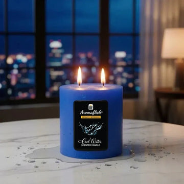 Cool Water Pillar Scented Candle – Fresh & Invigorating Aroma