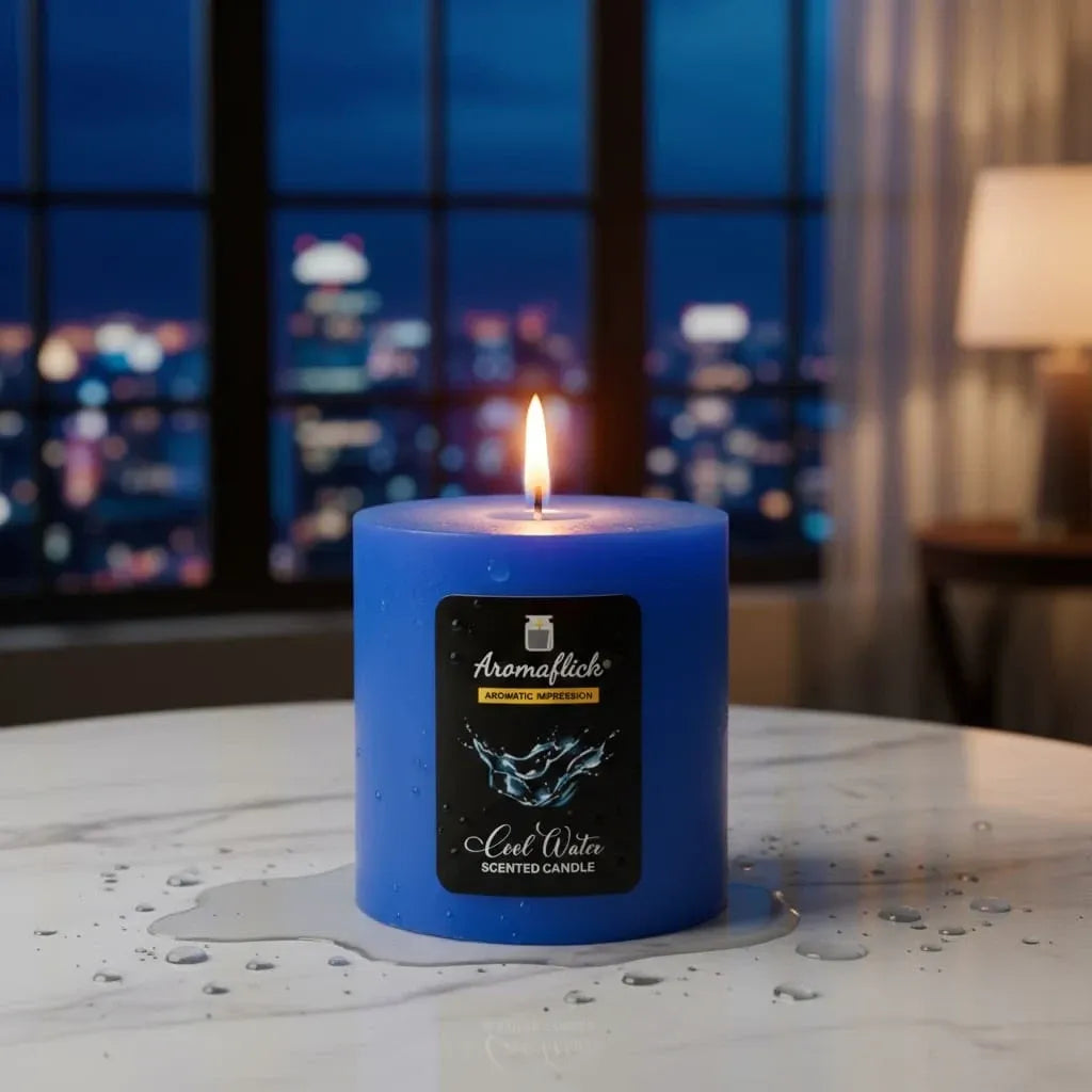 Cool Water Pillar Scented Candle – Fresh & Invigorating Aroma