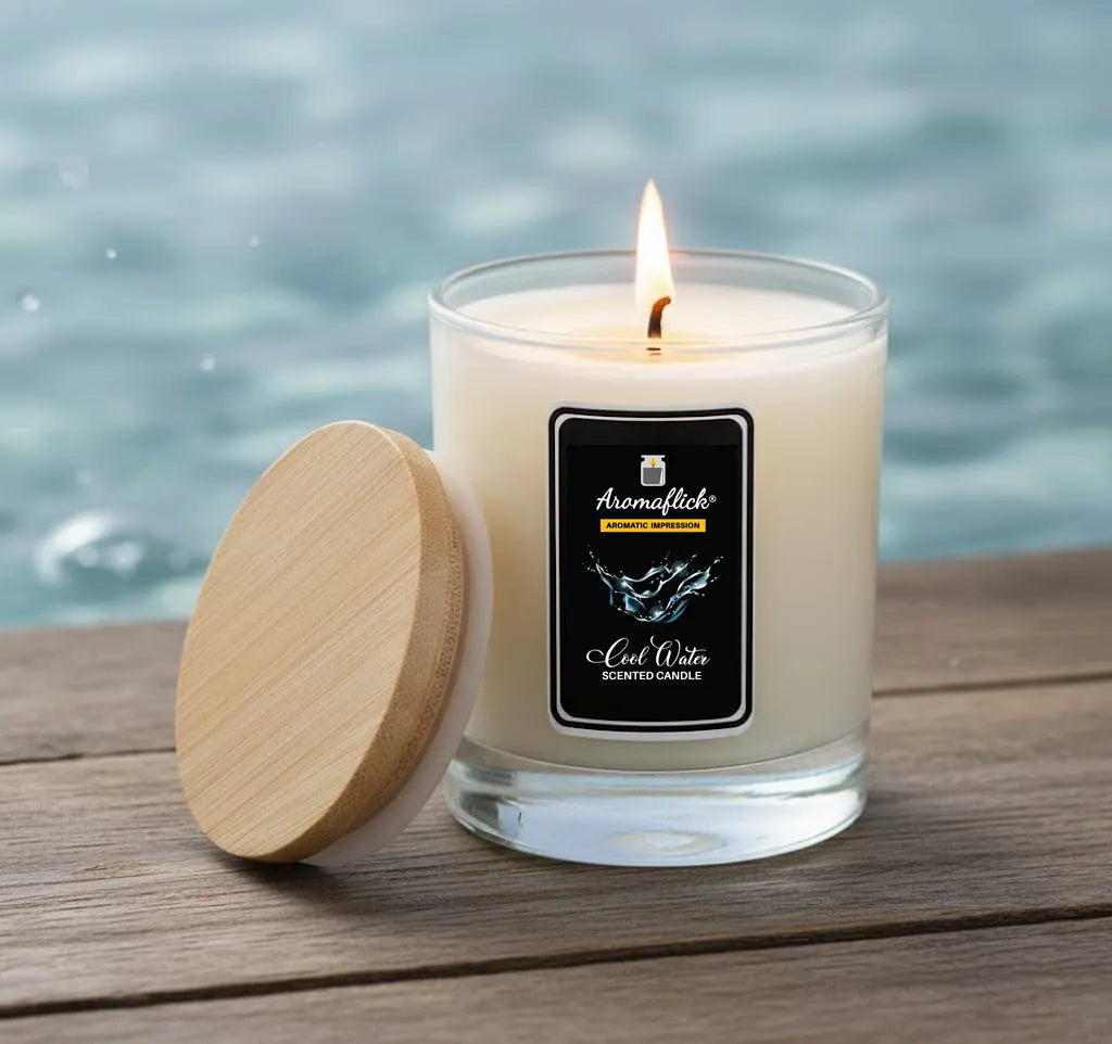 Cool Water Scented Candle in Glass Jar – Aquatic & Refreshing Scent