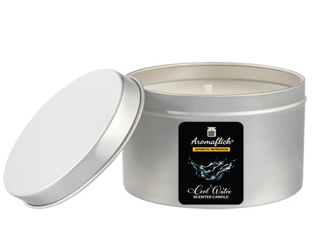 Cool Water Scented Candle in Silver Tin – Aquatic & Invigorating Aroma
