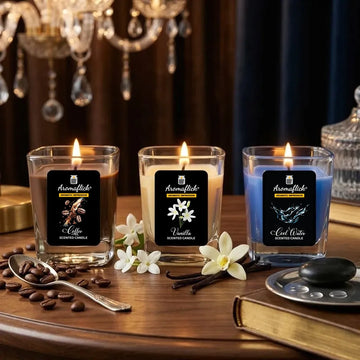 Pack of 3 Mini Glass Scented Candles – Coffee, Vanilla & Cool Water Fragrances for Home & Gifting