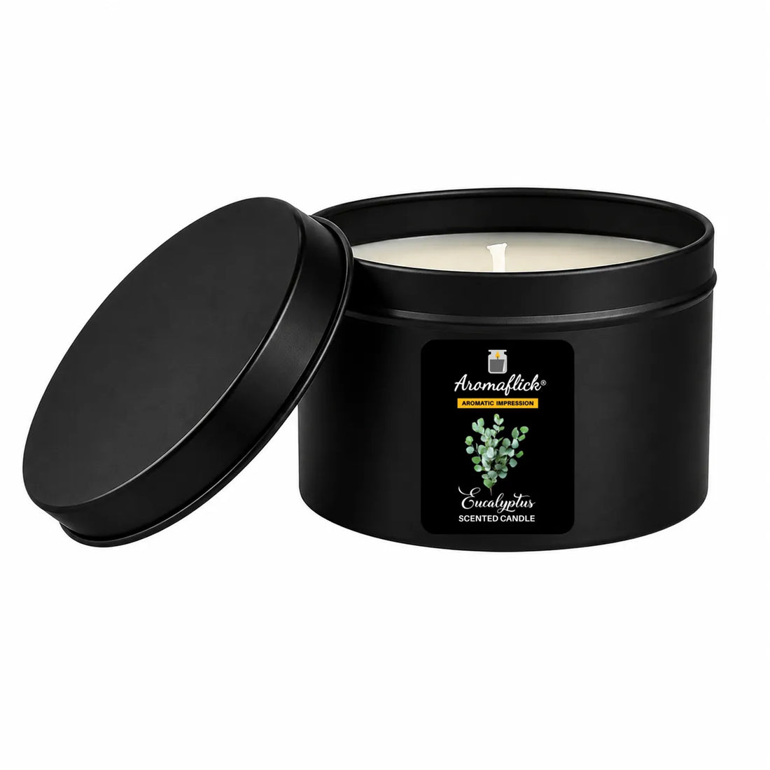 Eucalyptus Scented Candle in Black Tin – Fresh & Calming Aroma