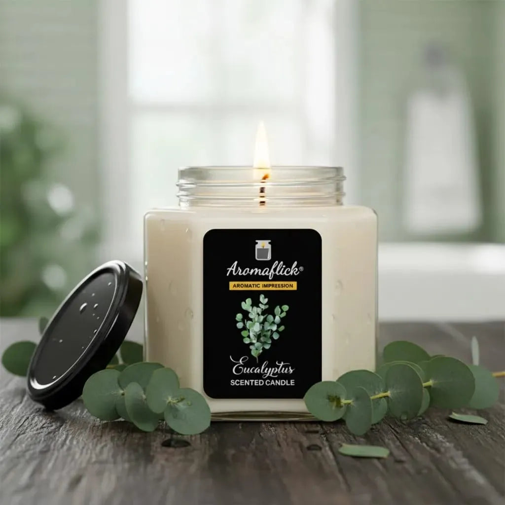 Eucalyptus Scented Candle in Hexagonal Jar – Fresh & Herbal Fragrance