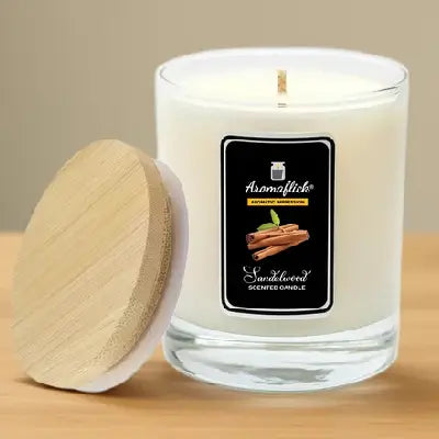 Sandalwood Scented Candle in Glass Jar – Calming & Elegant Scent