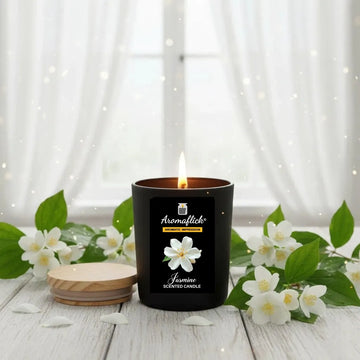 Jasmine Candle in Black Glass – Soothing Floral Aroma