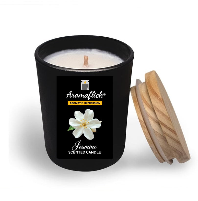 Jasmine Candle in Black Glass – Soothing Floral Aroma