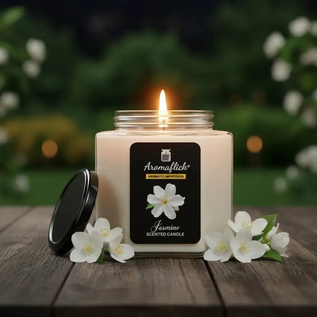 Jasmine Scented Candle – Unique Hexagonal Glass Jar