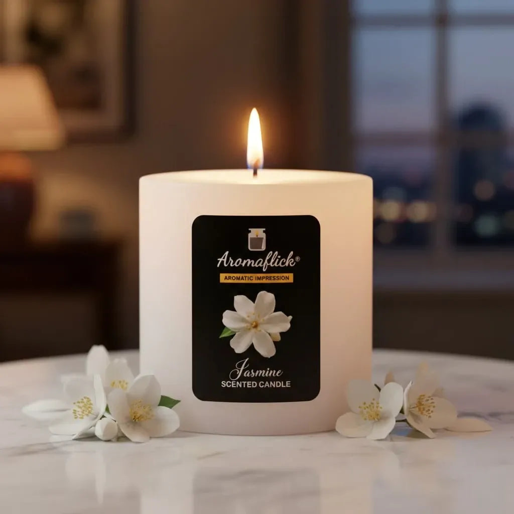 Jasmine Pillar Scented Candle – Floral Aroma for Relaxation