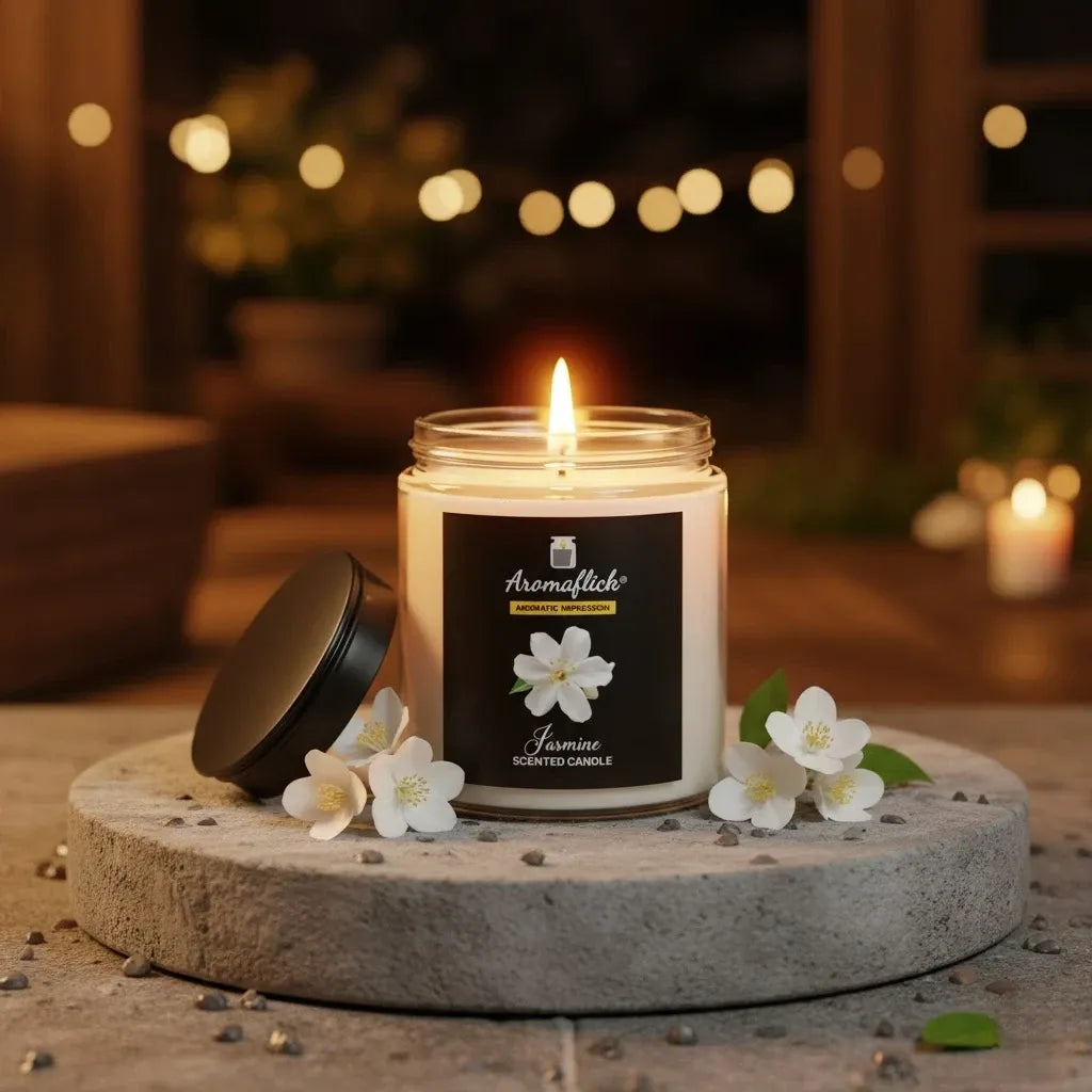 Jasmine Candle in Glass Jar – Calming Floral Scent for Home