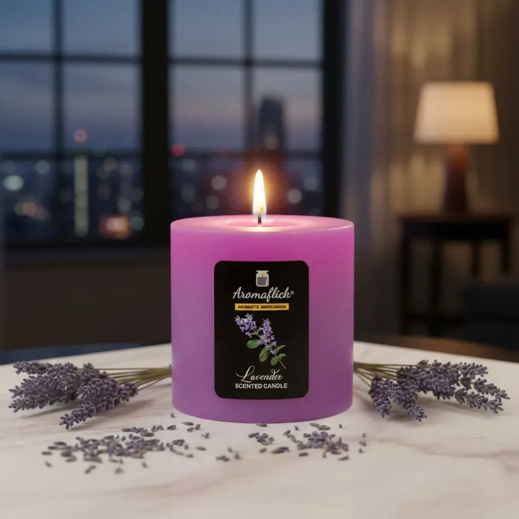 Lavender Pillar Candle – Relaxing Floral Scented Candle