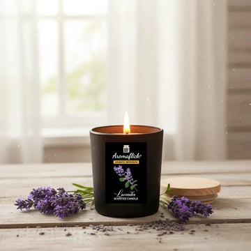 Luxury Lavender Candle in Black Glass – Peaceful Aroma