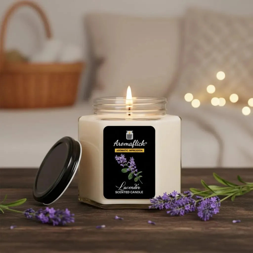 Lavender Scented Candle in Hexagonal Jar – Calm & Unique Design