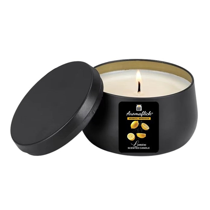 Lemon Scented Candle in Black Tin – Bright & Refreshing Citrus Aroma