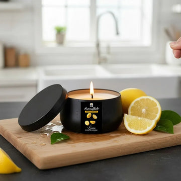 Lemon Scented Candle in Black Tin – Bright & Refreshing Citrus Aroma