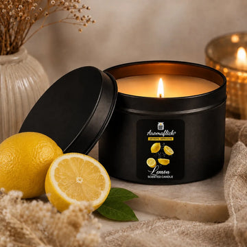 Lemon Scented Candle in Black Tin – Bright & Refreshing Citrus Aroma