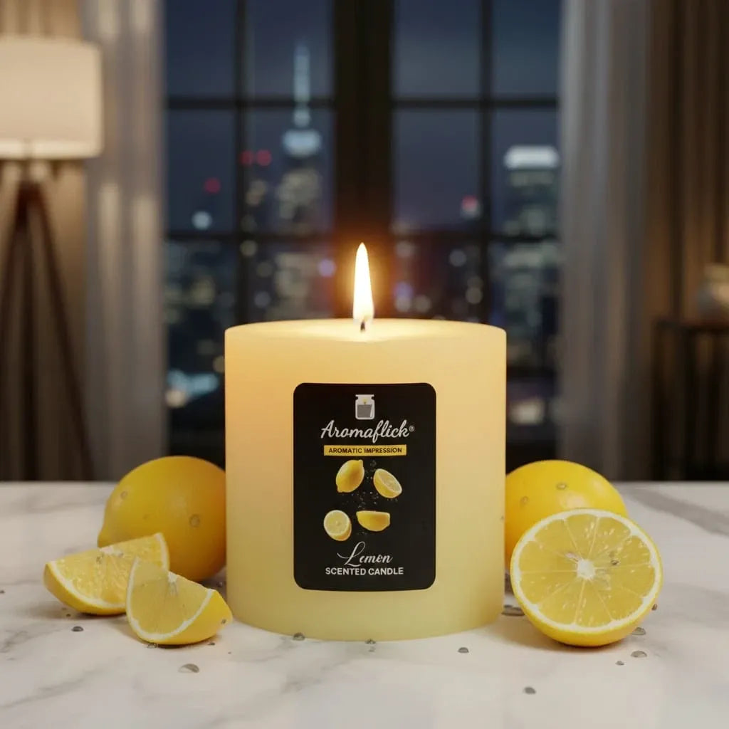 Lemon Pillar Scented Candle – Zesty & Uplifting Citrus Aroma