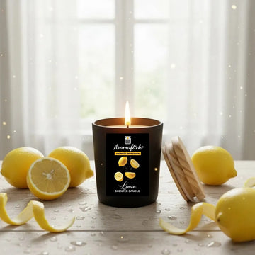 Lemon Scented Candle in Black Glass – Bold Citrus Freshness