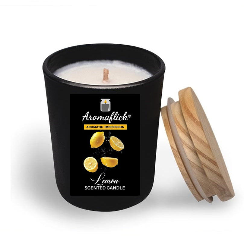 Lemon Scented Candle in Black Glass – Bold Citrus Freshness